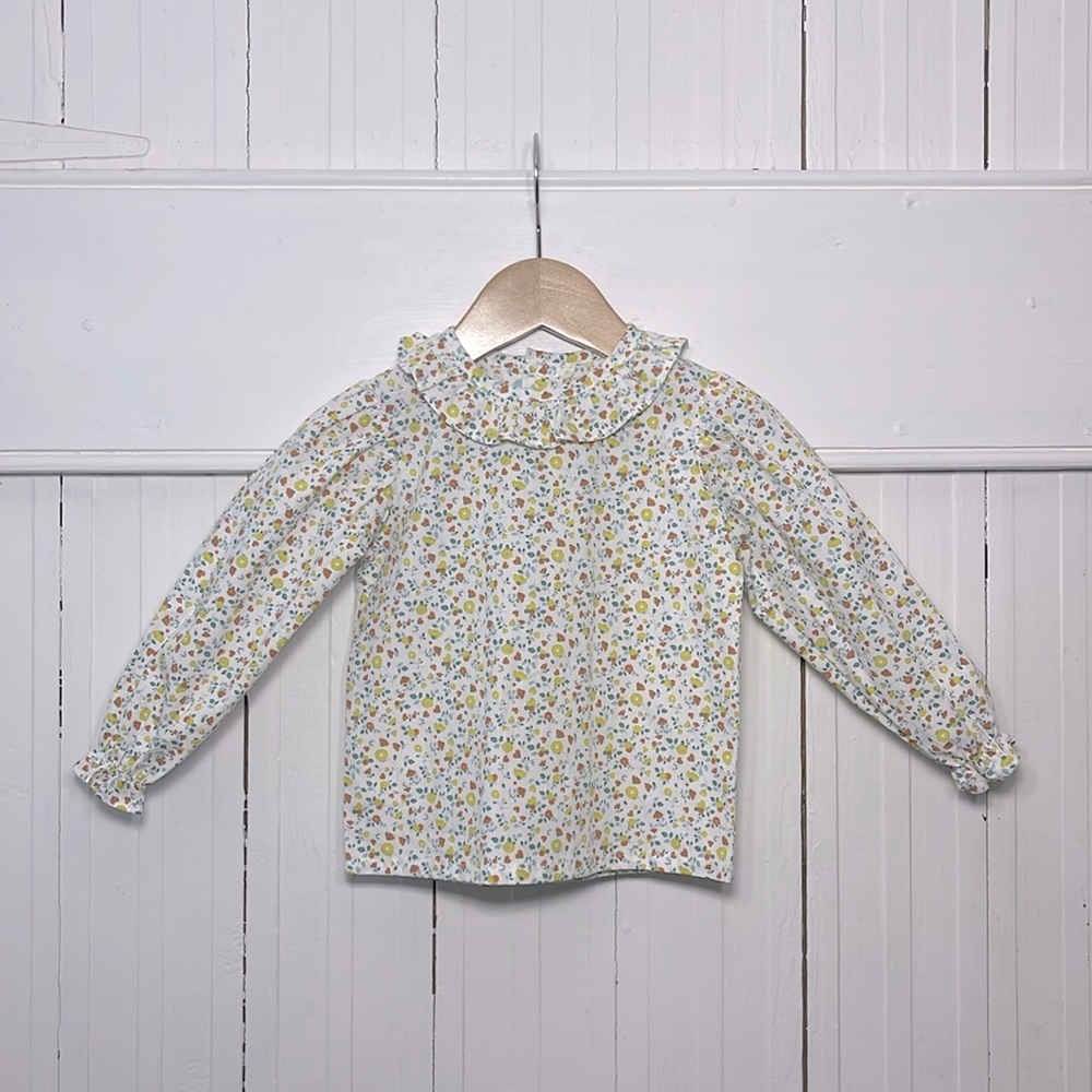 REMEMBER NGUYEN EUC 100% Cotton Floral Ruffle Collar Layering Blouse